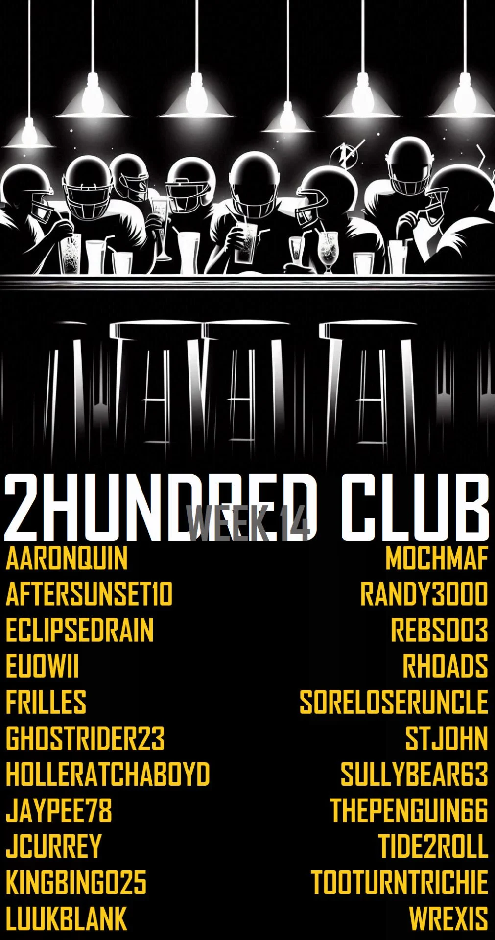 A trading Napkin featuring the names of the teams that scored 200 points in week 14