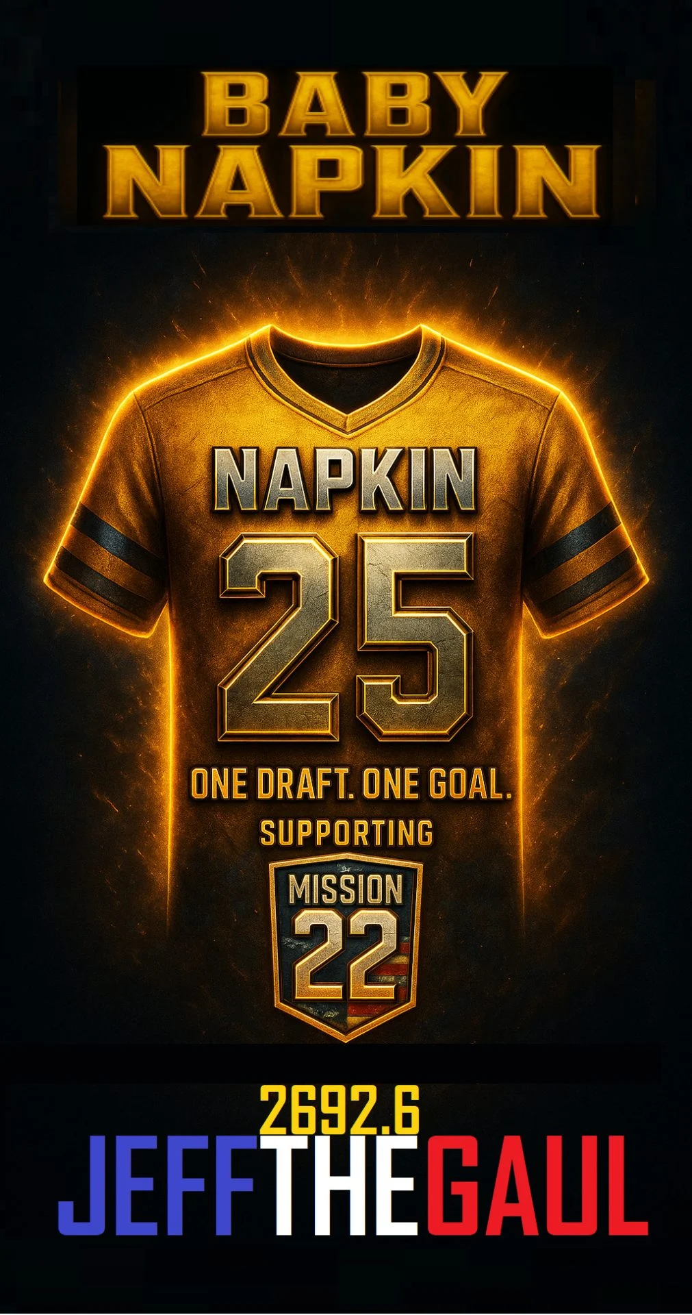 A trading card featuring the week 14 tournament leader and BABY NAPKIN WINNER for #NAPKIN25